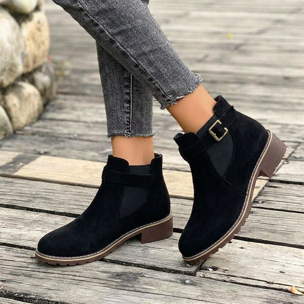 Women's Chelsea Ankle Boots with Buckle Strap | Block Heel