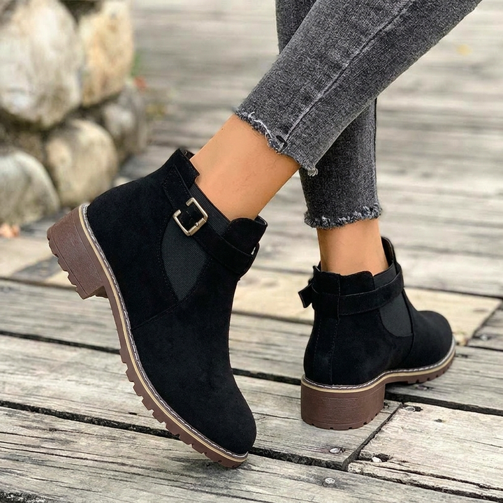 Women's Chelsea Ankle Boots with Buckle Strap | Block Heel