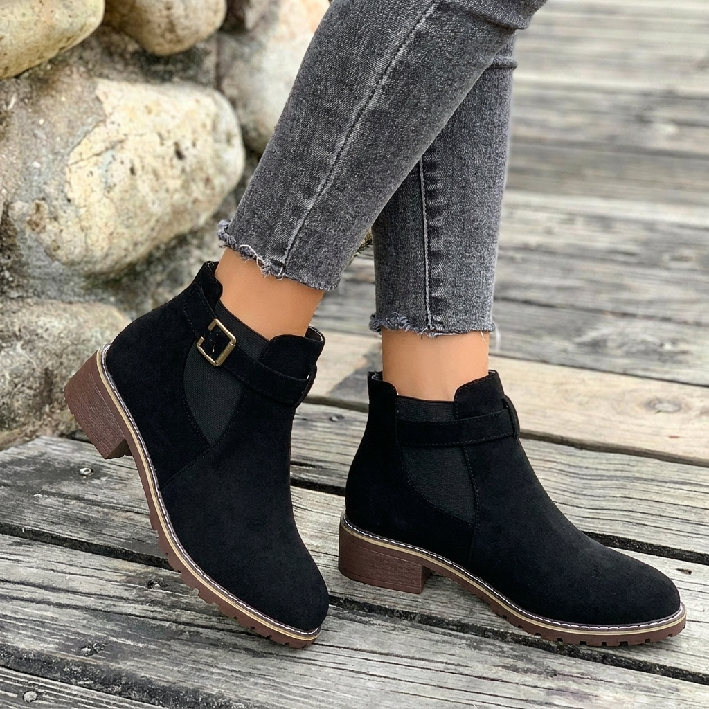 Women's Chelsea Ankle Boots with Buckle Strap | Block Heel