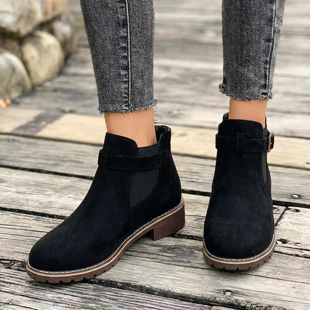 Women's Chelsea Ankle Boots with Buckle Strap | Block Heel