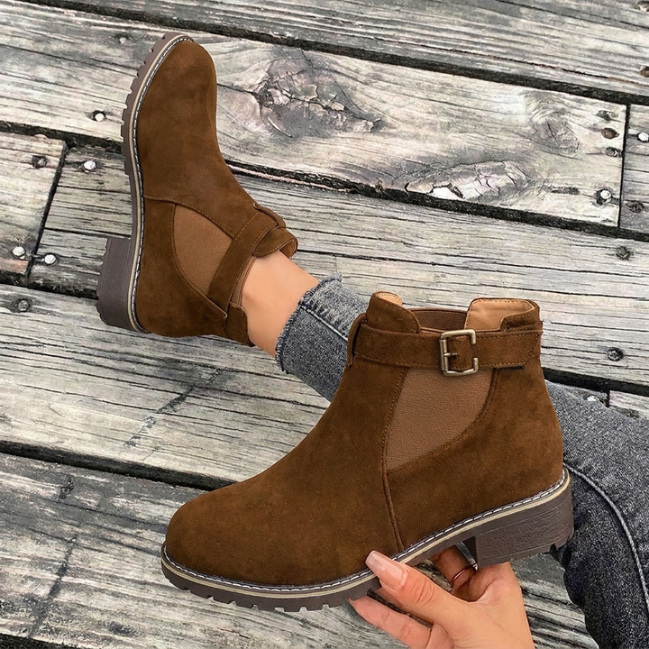 Women's Chelsea Ankle Boots with Buckle Strap | Block Heel