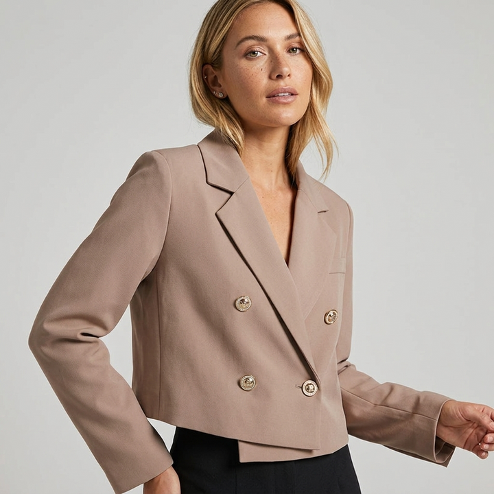 Women's Cropped Blazer with Double Breasted & Lapel | Tailored