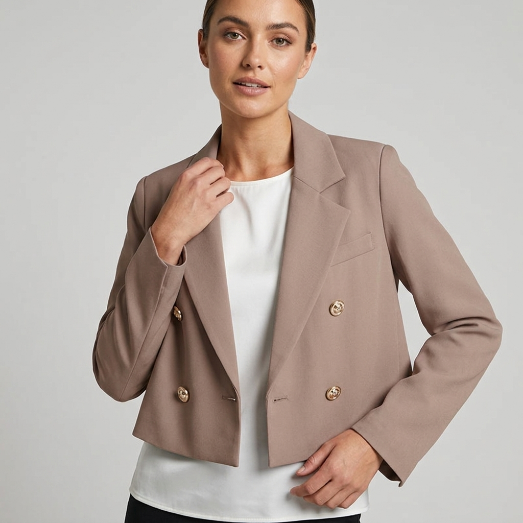 Women's Cropped Blazer with Double Breasted & Lapel | Tailored