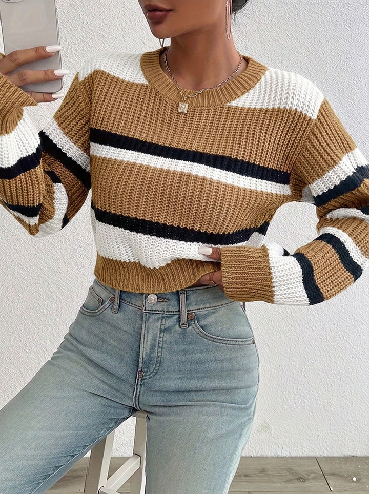 Women's Cropped Knitted Jumper | Striped