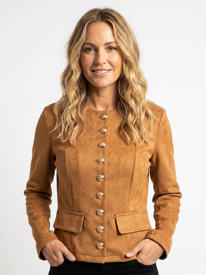 Women's Suede Jacket with Buttons | Collarles