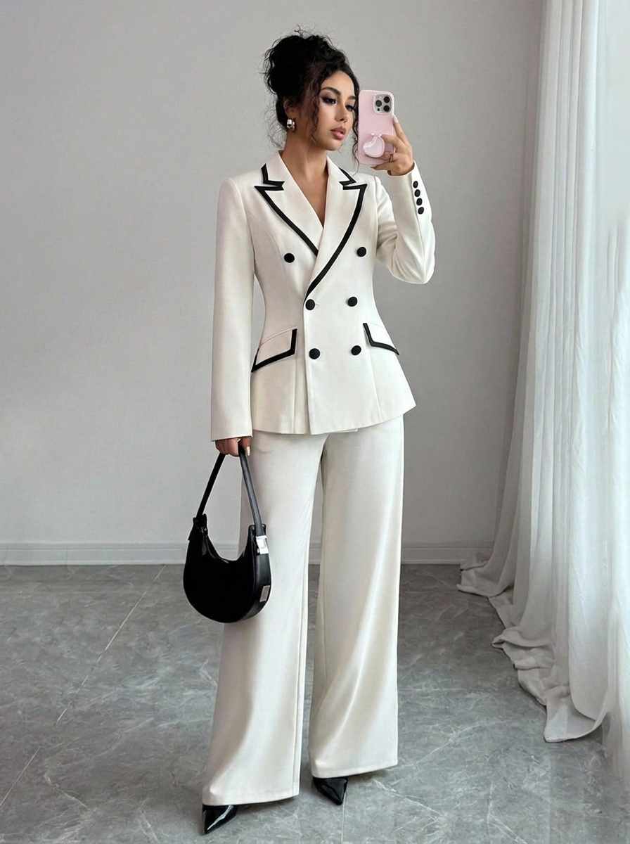 Women's Workwear Set with Blazer & Wide Leg Pants | Formal
