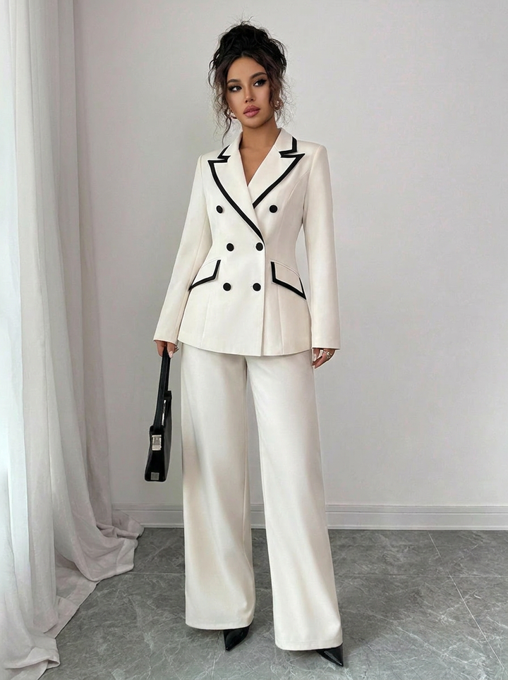 Women's Workwear Set with Blazer & Wide Leg Pants | Formal