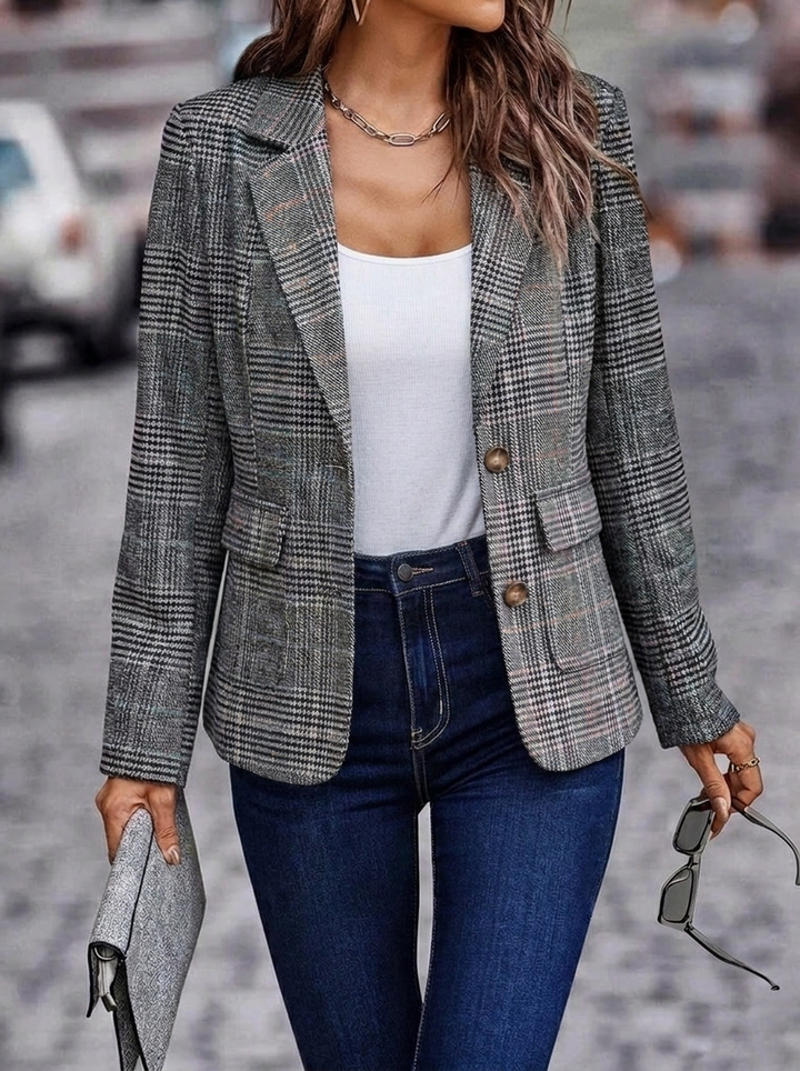 Women's Oversized Blazer with Houndstooth | Single-Breasted