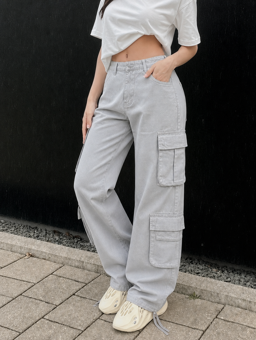 Women's Cargo Pants with Wide Leg & SIde Pockets | Relaxed Baggy