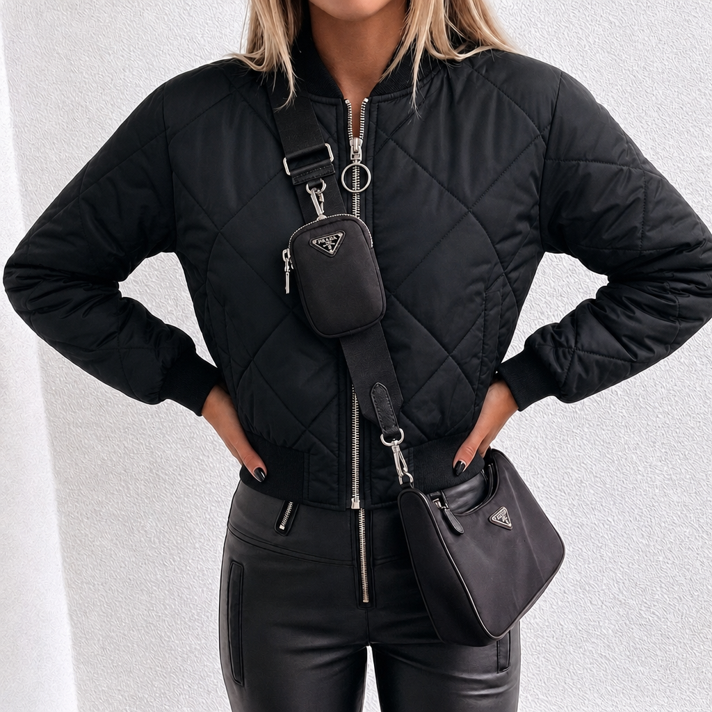Women's Quilted Jacket Cropped Zip | Puffer Style