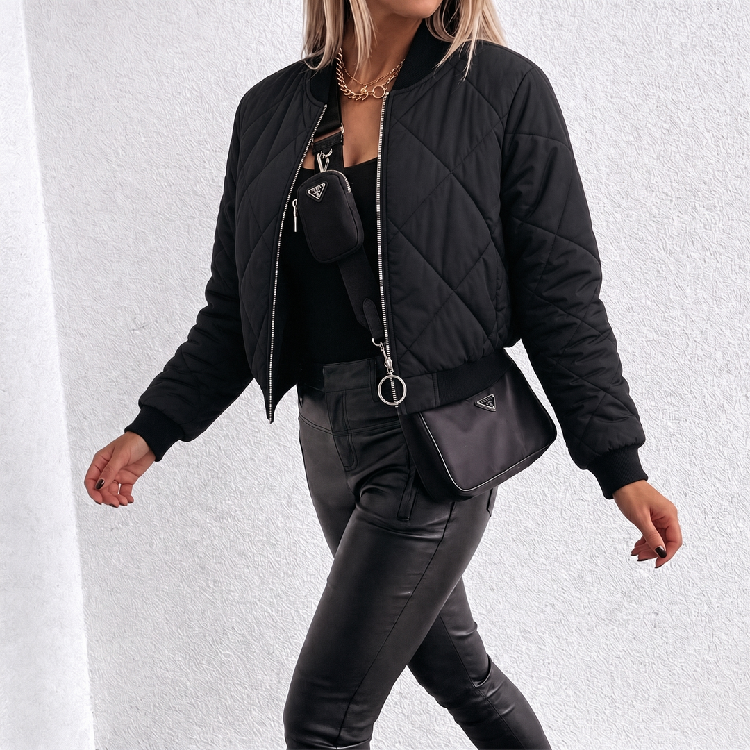 Women's Quilted Jacket Cropped Zip | Puffer Style