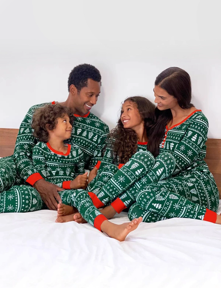 Matching Christmas Pyjamas for Family | Snowflake & Tree Print