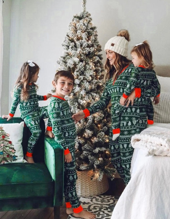 Matching Christmas Pyjamas for Family | Snowflake & Tree Print