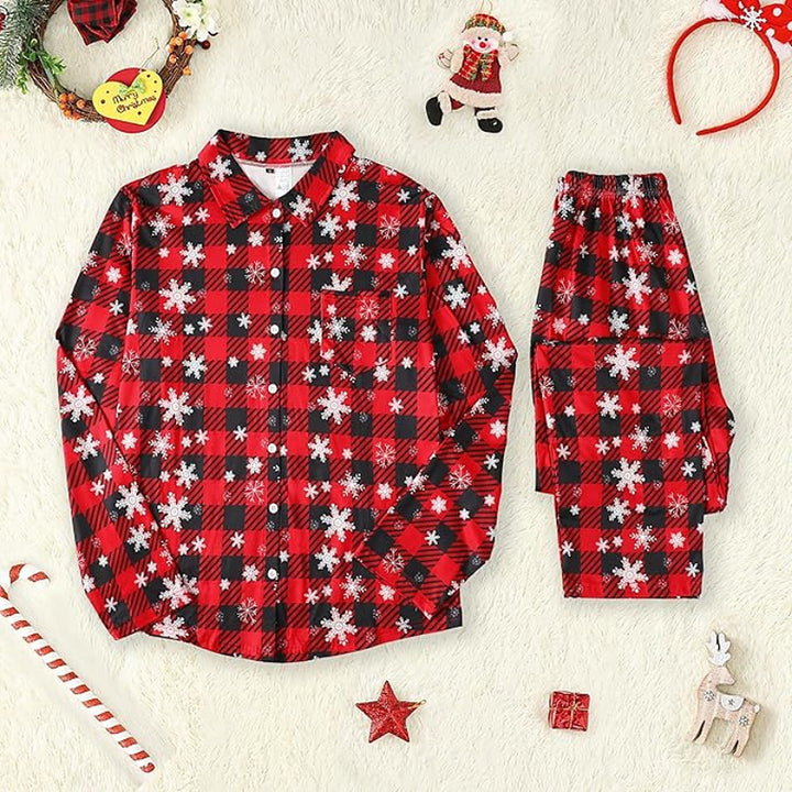 Matching Christmas Pyjamas Set with Snowflake Print & Plaid | Couples