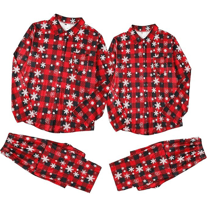 Matching Christmas Pyjamas Set with Snowflake Print & Plaid | Couples