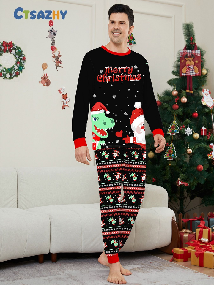 Matching Christmas Pyjamas with Dinosaur & Santa Print | Family Set