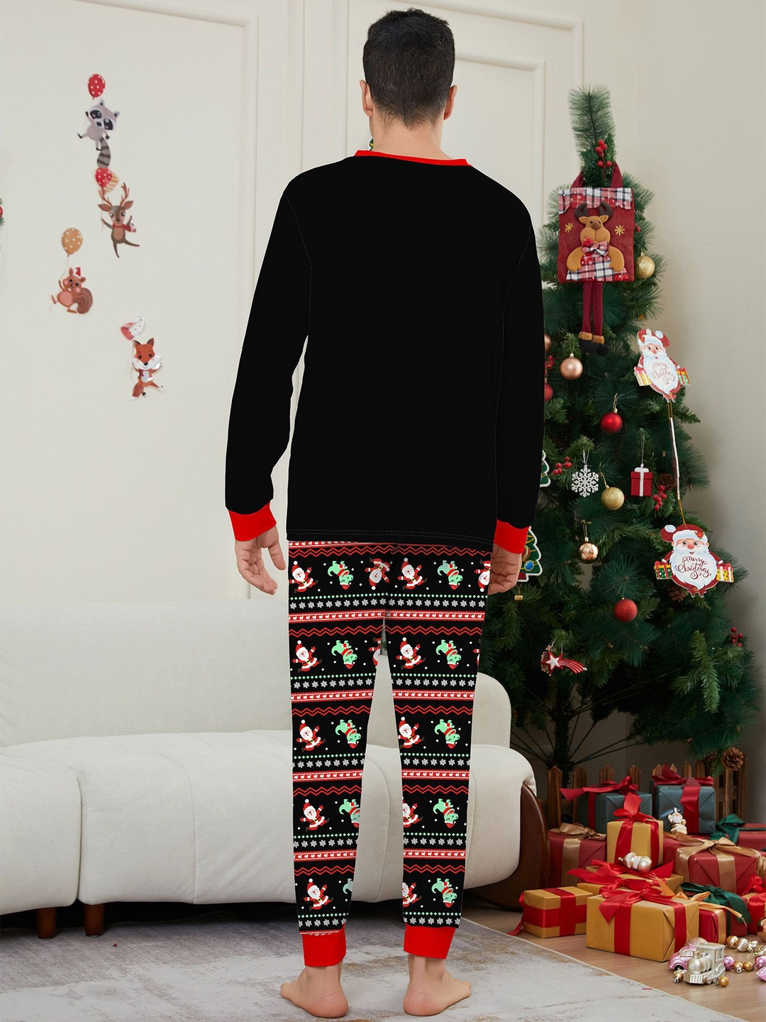 Matching Christmas Pyjamas with Dinosaur & Santa Print | Family Set