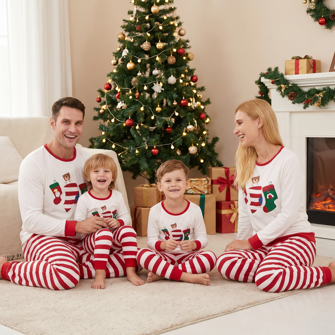 Matching Christmas Pyjamas with Long Sleeves & Stripes | Family