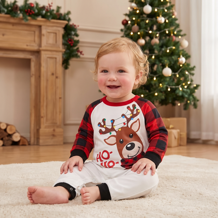 Matching Christmas Pyjamas with Reindeer Print & Plaid Pants | Family Set