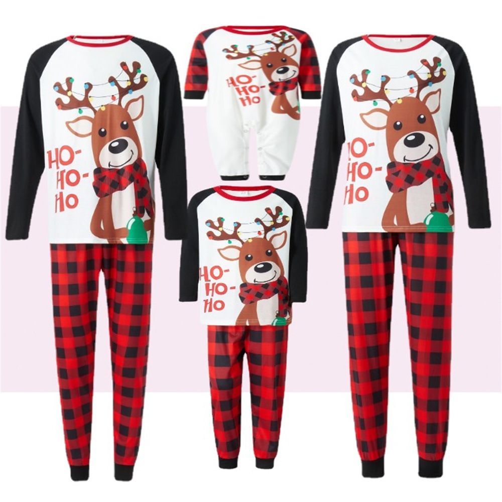 Matching Christmas Pyjamas with Reindeer Print & Plaid Pants | Family Set
