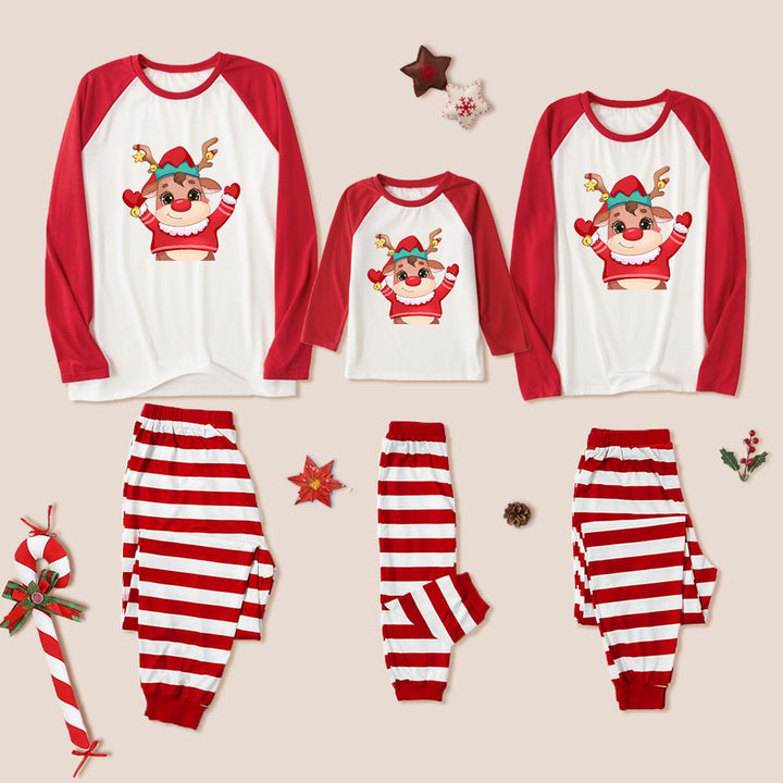 Matching Christmas Pyjamas with Reindeer & Stripes | Family