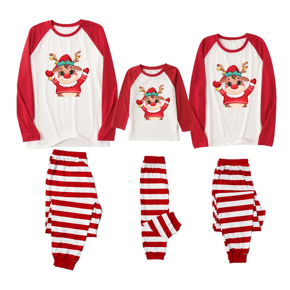 Matching Christmas Pyjamas with Reindeer & Stripes | Family