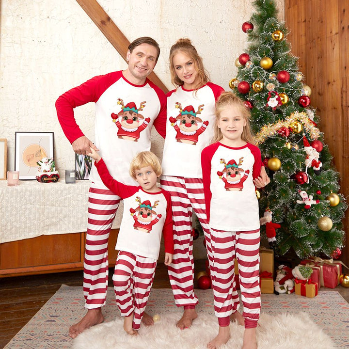 Matching Christmas Pyjamas with Reindeer & Stripes | Family