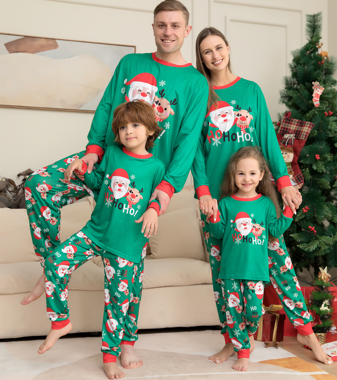 Matching Christmas Pyjamas with Santa & Reindeer | Long Sleeve