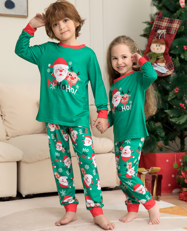 Matching Christmas Pyjamas with Santa & Reindeer | Long Sleeve