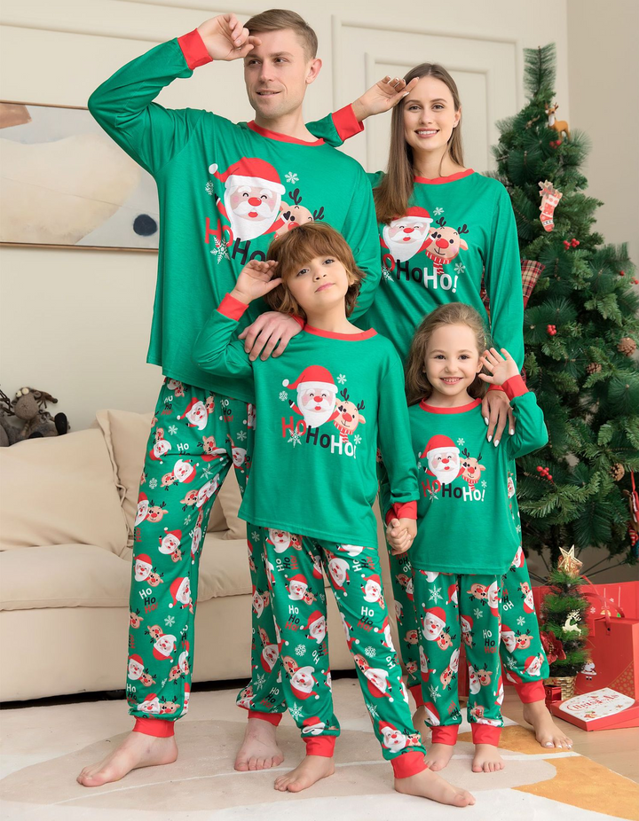 Matching Christmas Pyjamas with Santa & Reindeer | Long Sleeve