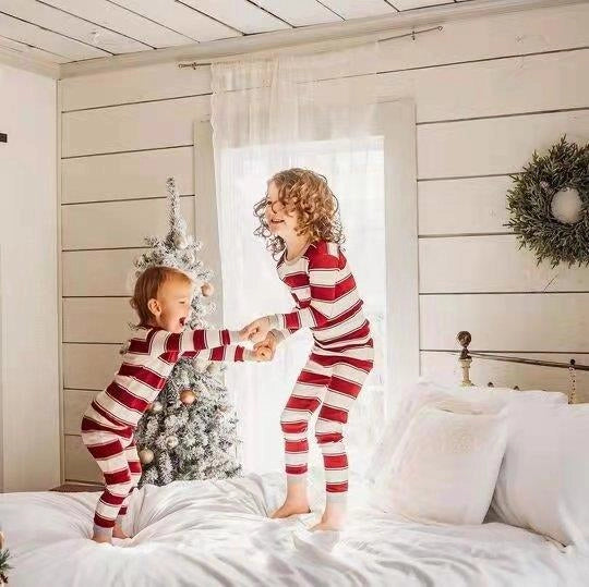Matching Christmas Pyjamas with Stripes & Cuffed Hems | Family