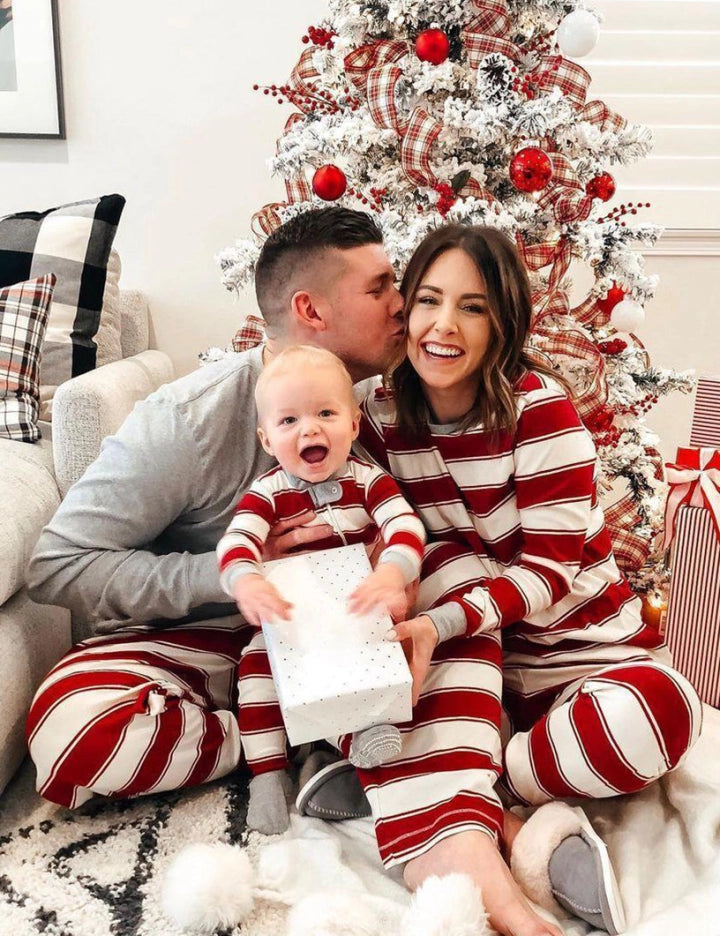 Matching Christmas Pyjamas with Stripes & Cuffed Hems | Family