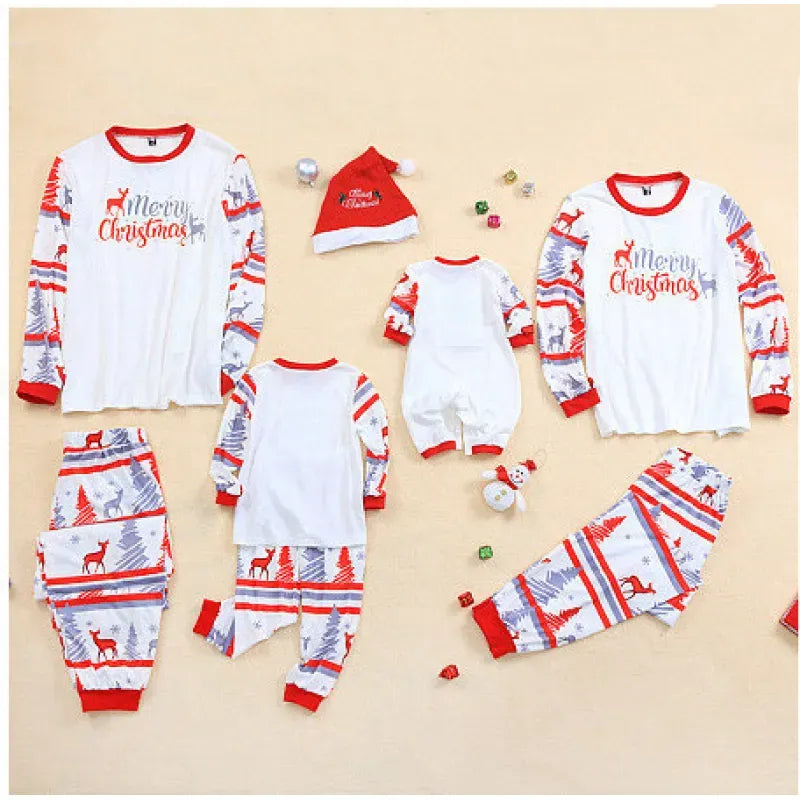 Matching Christmas Pyjamas with Tree & Deer Print | Long Sleeve