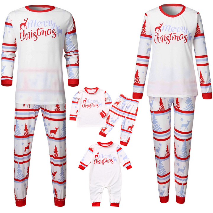 Matching Christmas Pyjamas with Tree & Deer Print | Long Sleeve