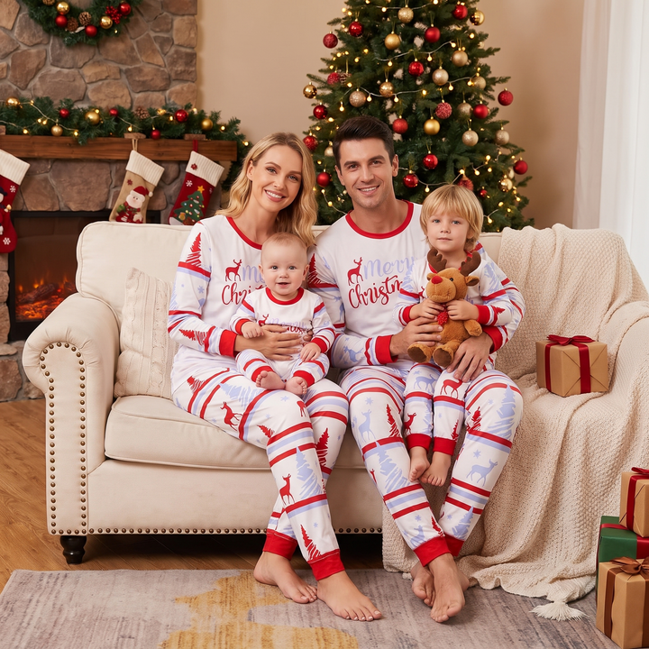 Matching Christmas Pyjamas with Tree & Deer Print | Long Sleeve