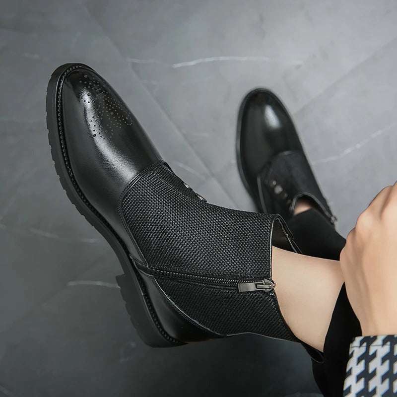Men's Ankle Black Boots | Zip-Up
