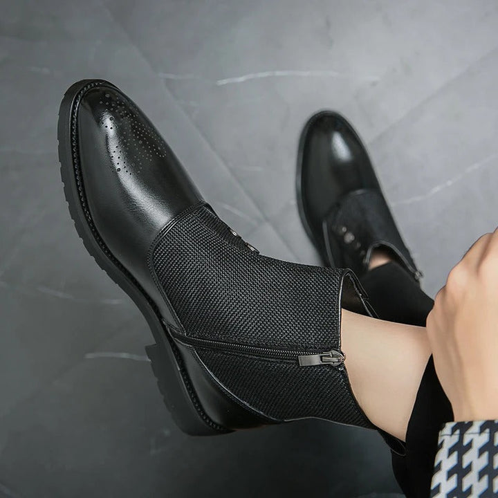 Men's Ankle Black Boots | Zip-Up