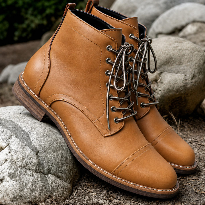 Men's Ankle Work Boots with Lace Up Front & Cap Toe | Vintage Style