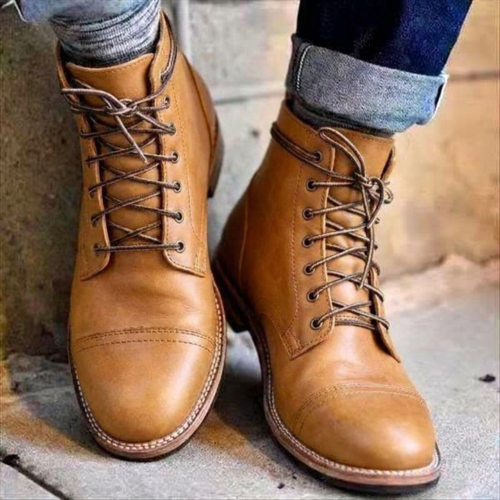 Men's Ankle Work Boots with Lace Up Front & Cap Toe | Vintage Style