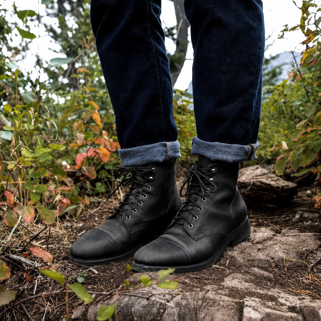 Men's Ankle Work Boots with Lace Up Front & Cap Toe | Vintage Style