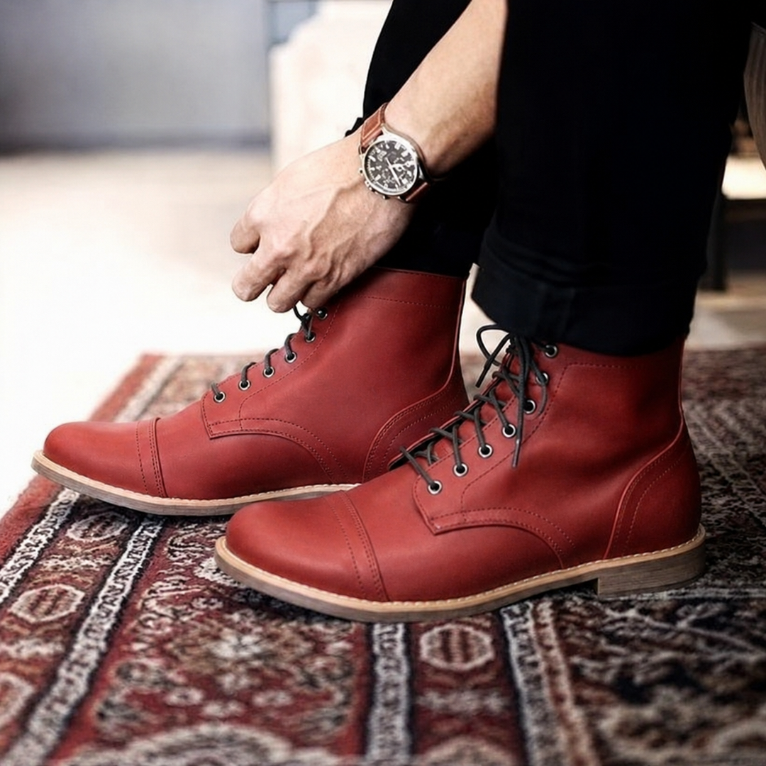 Men's Ankle Work Boots with Lace Up Front & Cap Toe | Vintage Style