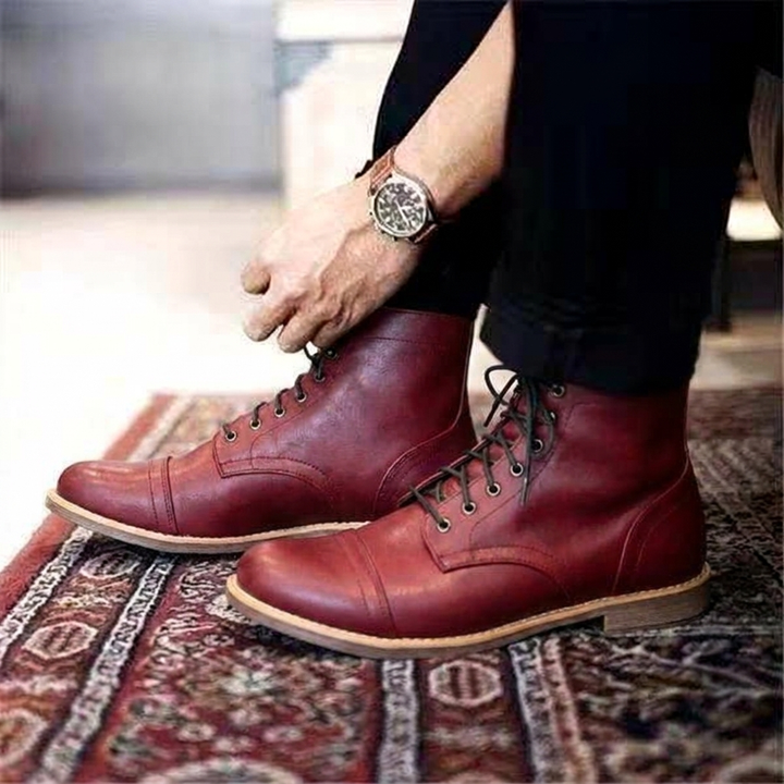 Men's Ankle Work Boots with Lace Up Front & Cap Toe | Vintage Style