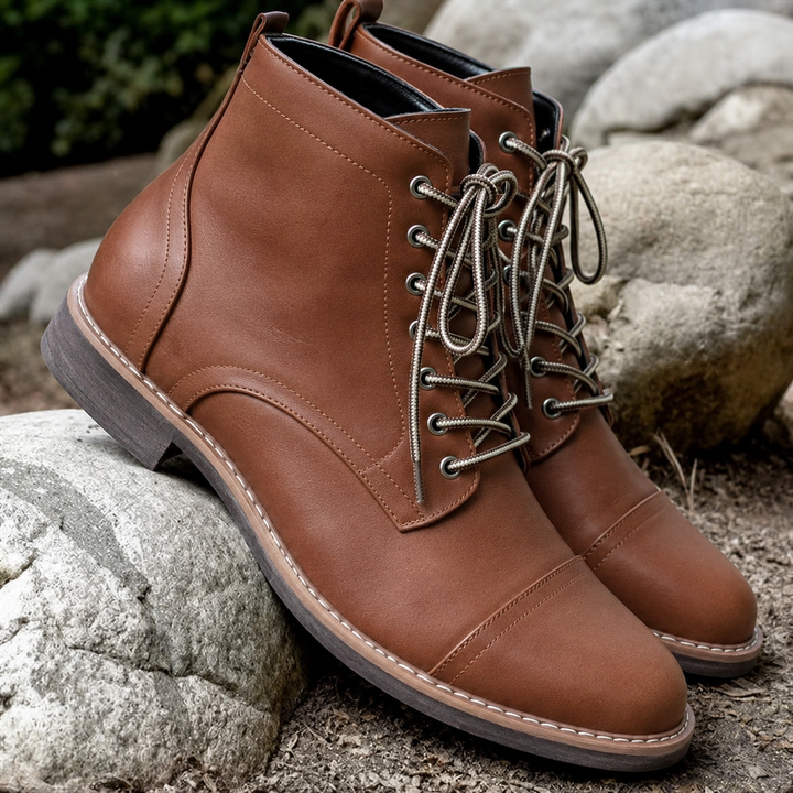 Men's Ankle Work Boots with Lace Up Front & Cap Toe | Vintage Style