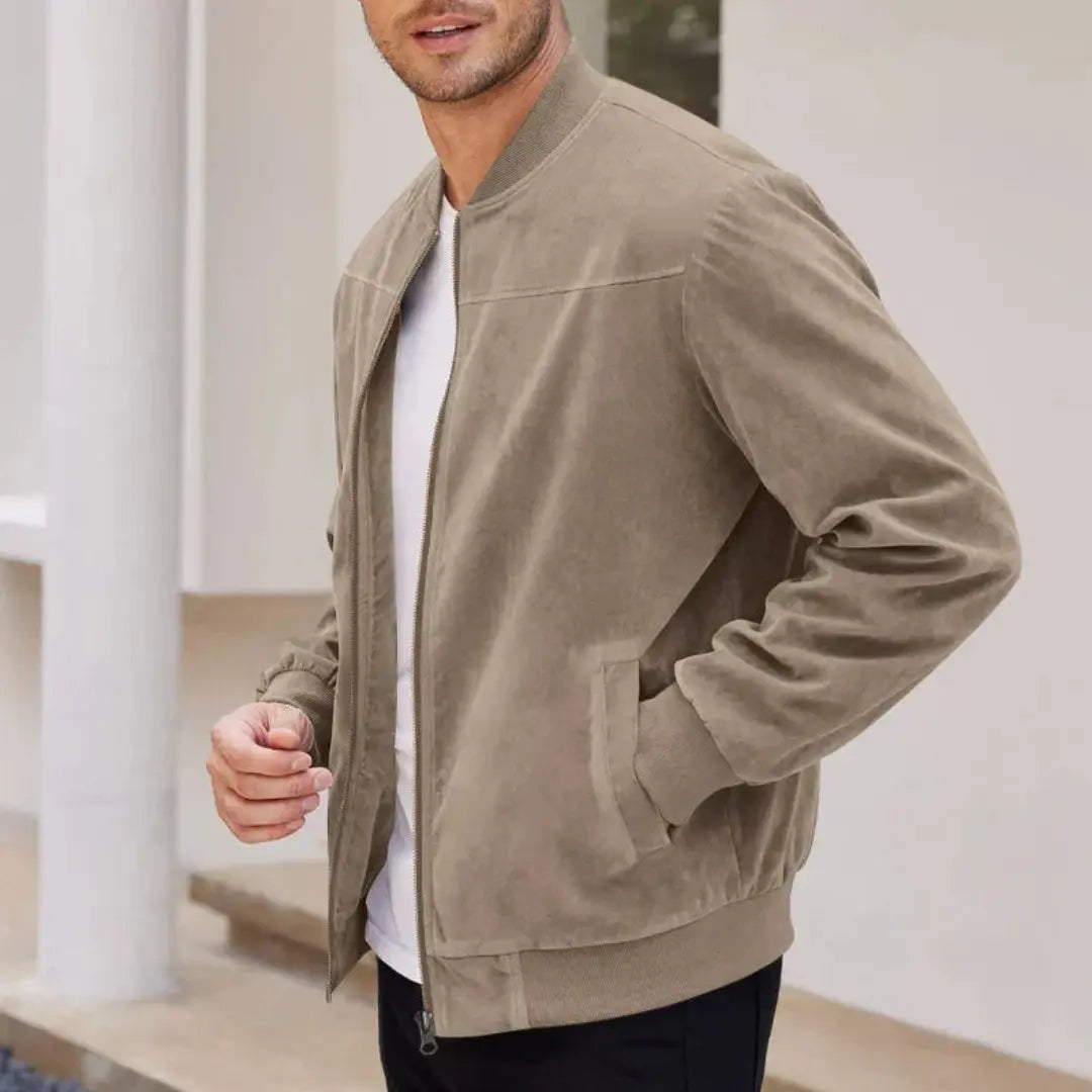 Men's Bomber Jacket with Ribbed Collar & Side Pockets | Casual