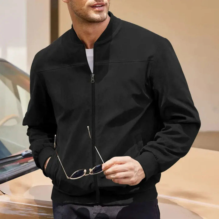 Men's Bomber Jacket with Ribbed Collar & Side Pockets | Casual