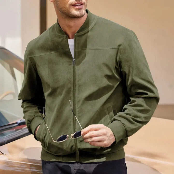 Men's Bomber Jacket with Ribbed Collar & Side Pockets | Casual