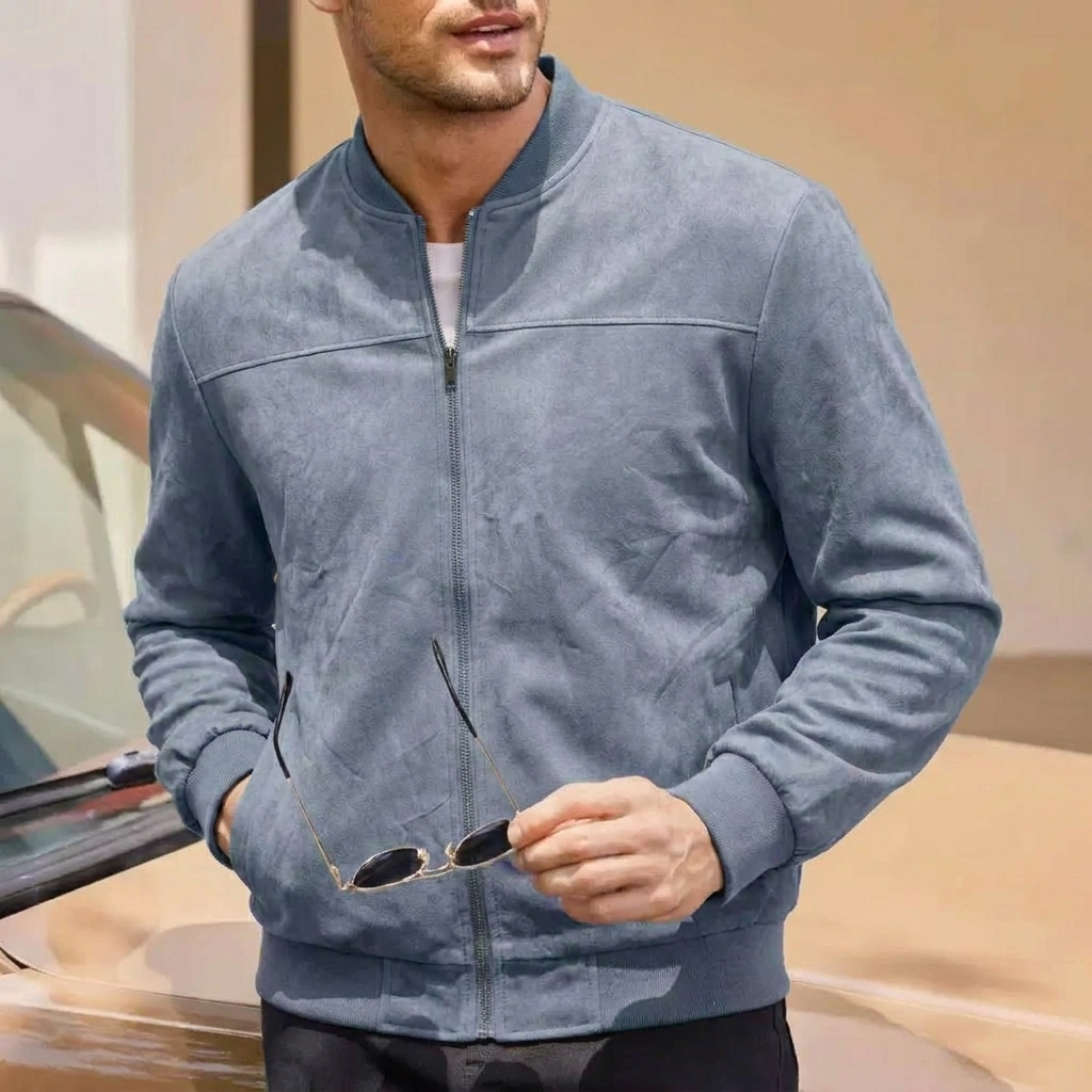 Men's Bomber Jacket with Ribbed Collar & Side Pockets | Casual