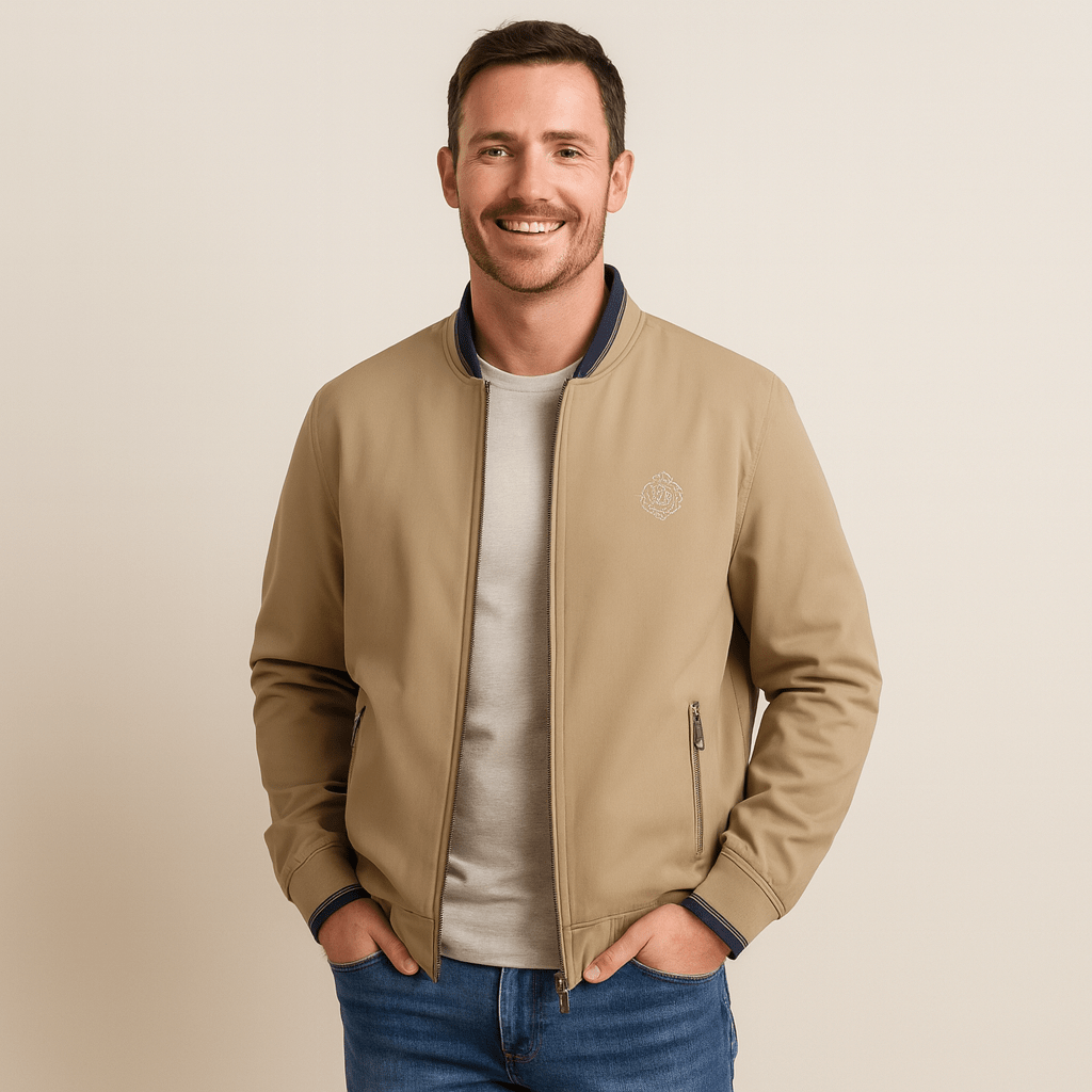 Men's Bomber Jacket with Stand Collar & Zip Pocket | Full Zip