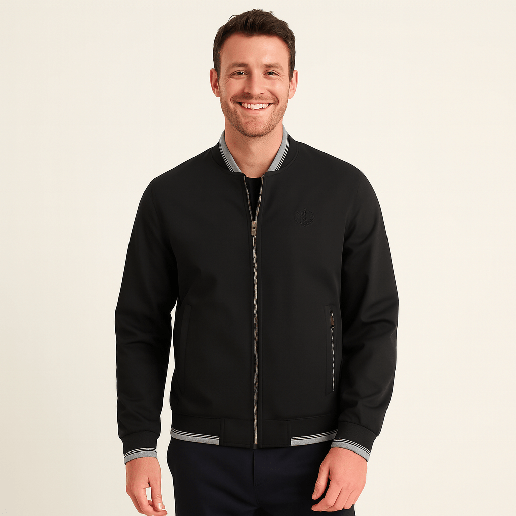Men's Bomber Jacket with Stand Collar & Zip Pocket | Full Zip