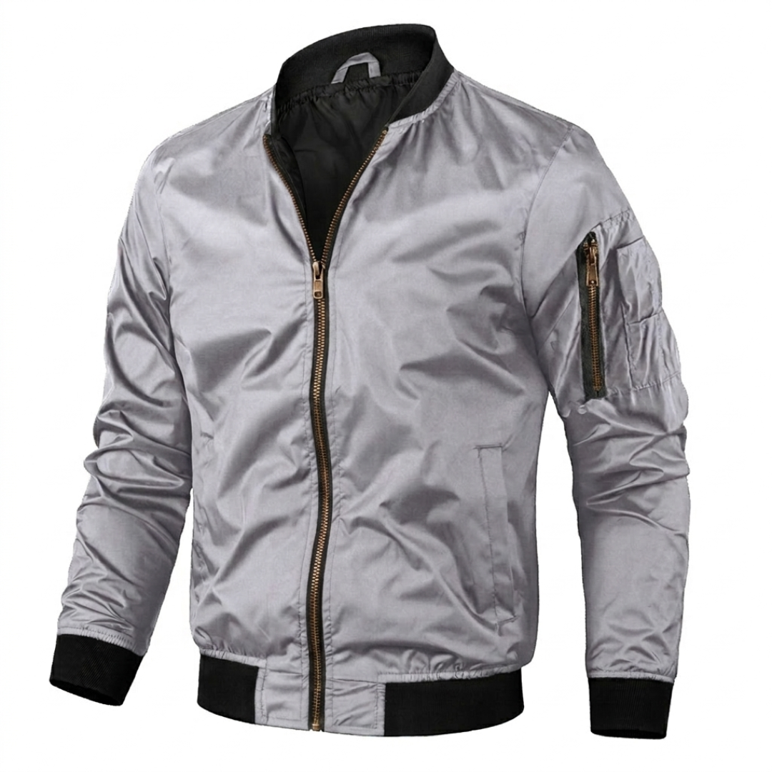 Men's Bomber Jacket Zip-Up | Sleeve Pocket